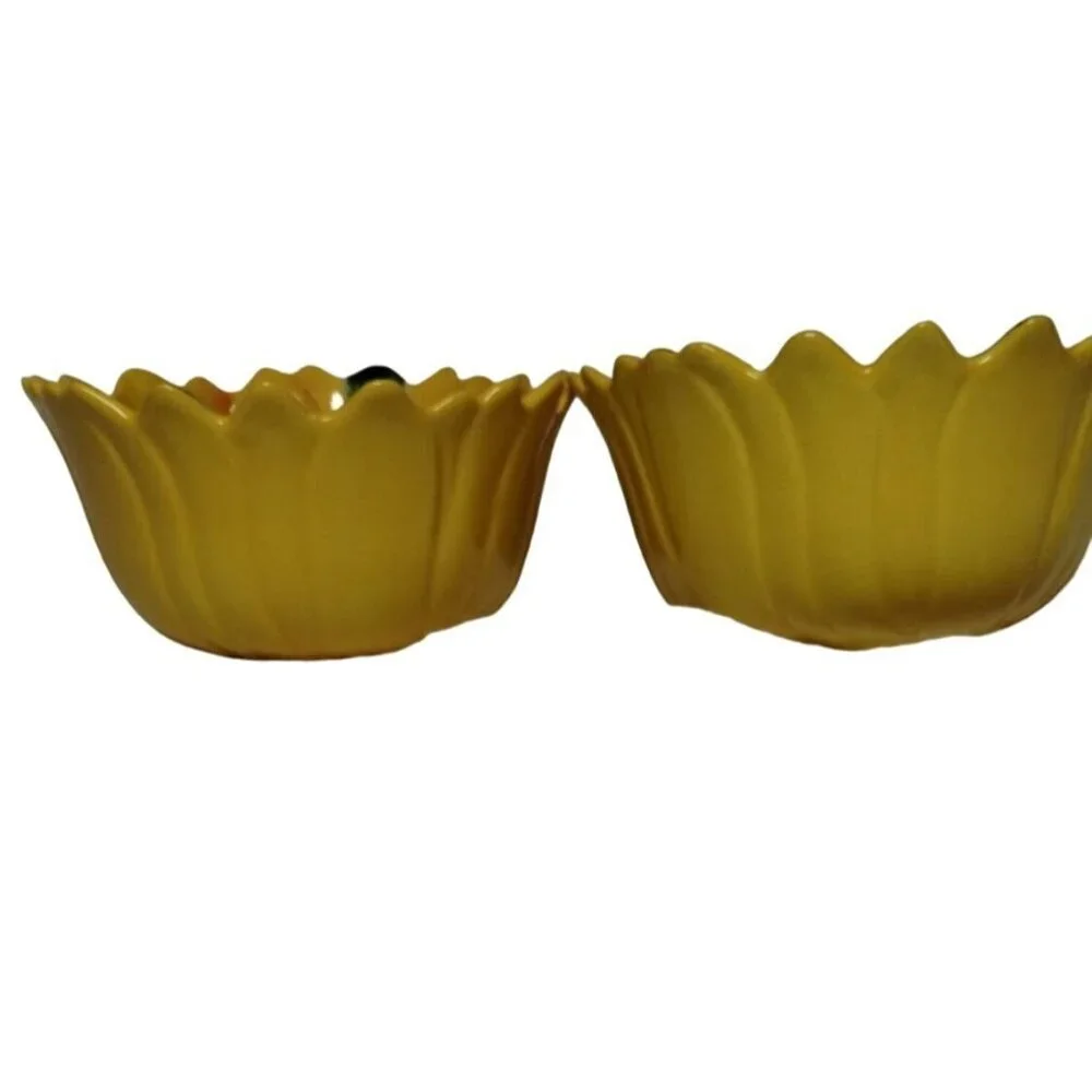 Pier 1 Imports Sunflower‎ Shaped Ceramic Bowls Set Of 2 Yellow & Brown